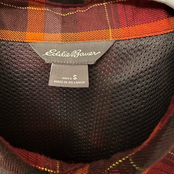 Eddie Bauer Shirt Men’s Small Red Polyester Button Up Long Sleeve Plaid - Picture 3 of 10
